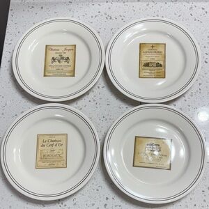 Restoration Hardware Wine theme Appetizer 4 Plate Set Cream/brown VTG 2003 EUC